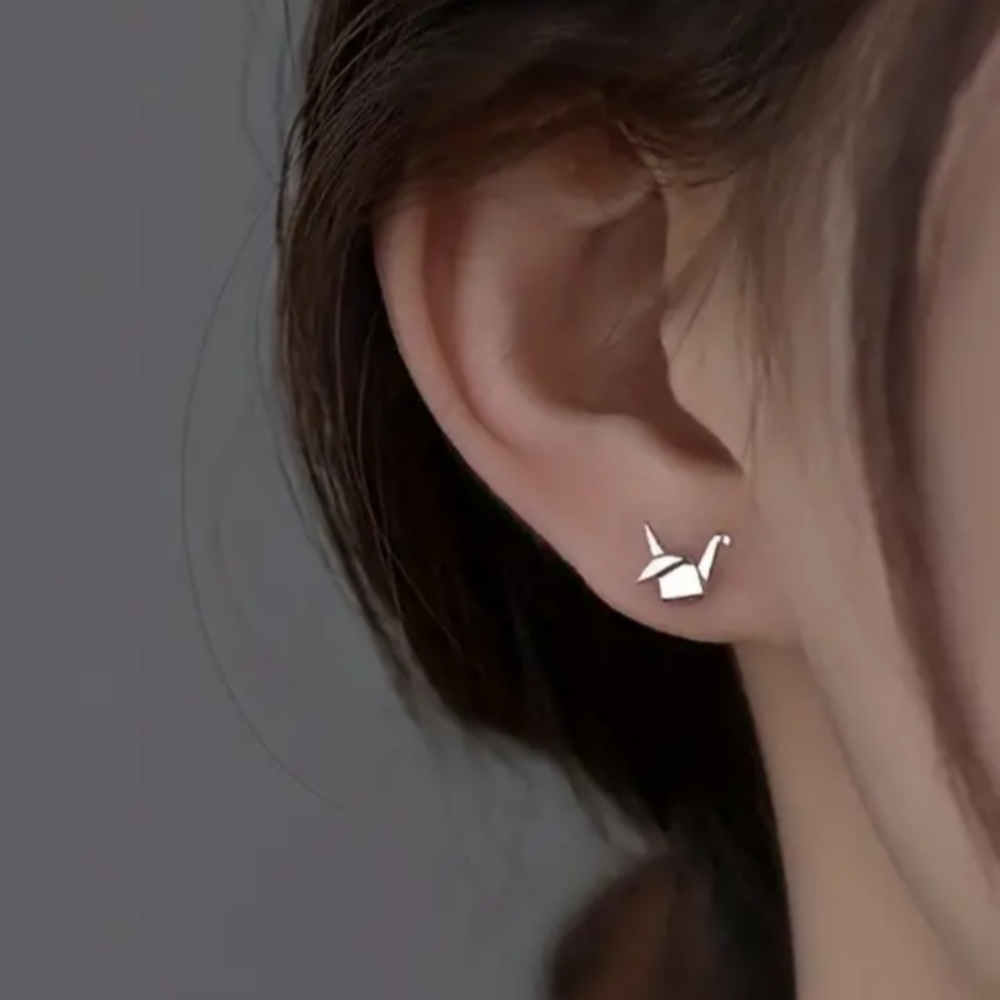 NWT SILVER PLATED PAPER CRANE EARRINGS